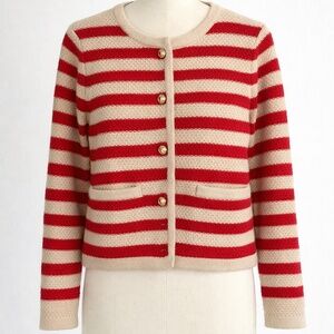 Red and Cream Striped Cardigan Swester with Gold Buttons